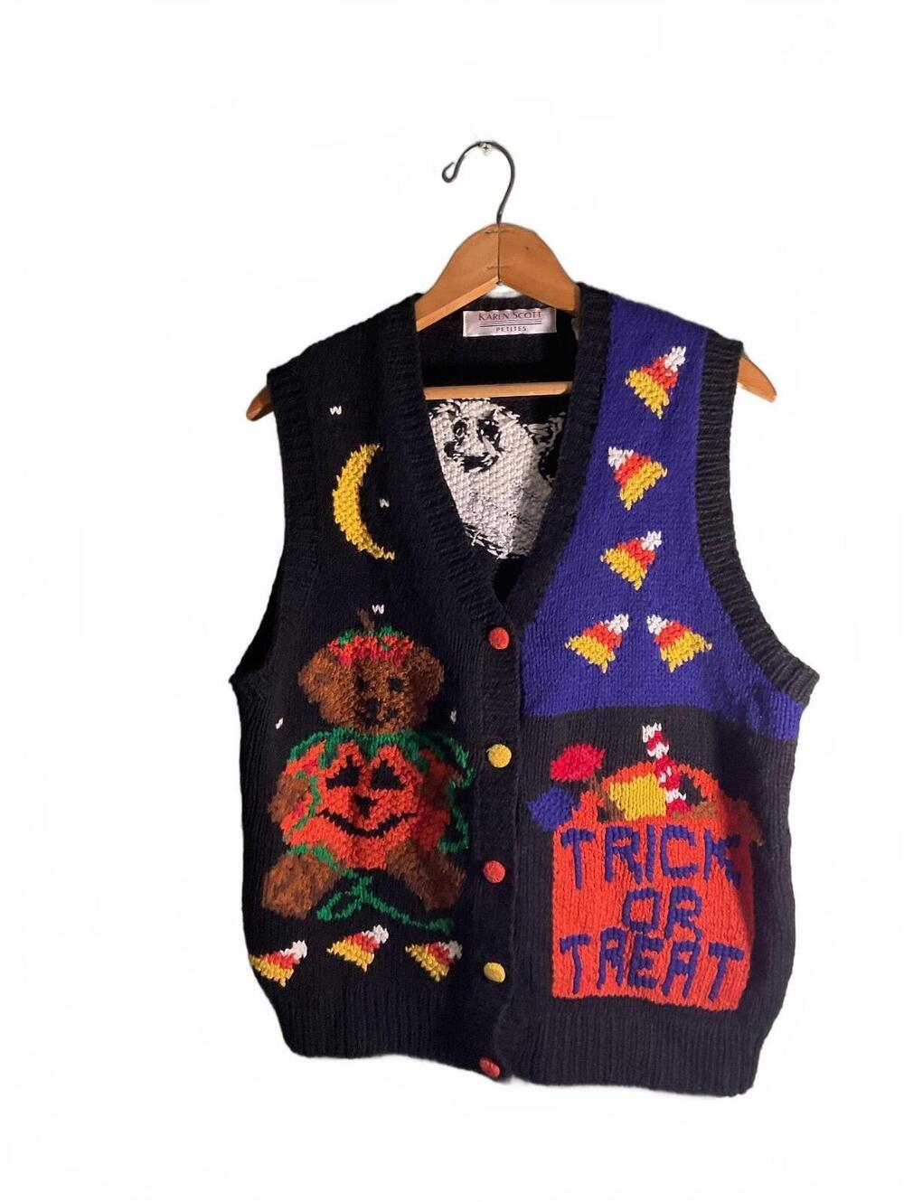 Karen Scott Halloween Themed Knit Vest Sweater Large Petite